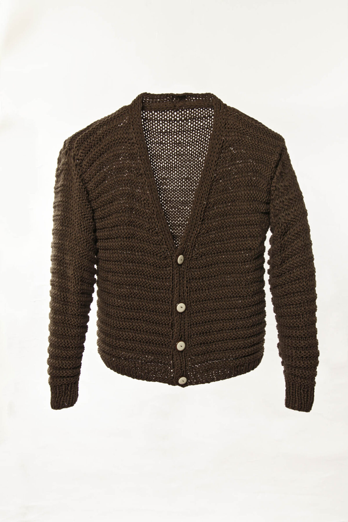 Cardigan hand-knitted ribebd placket - 4 button closure