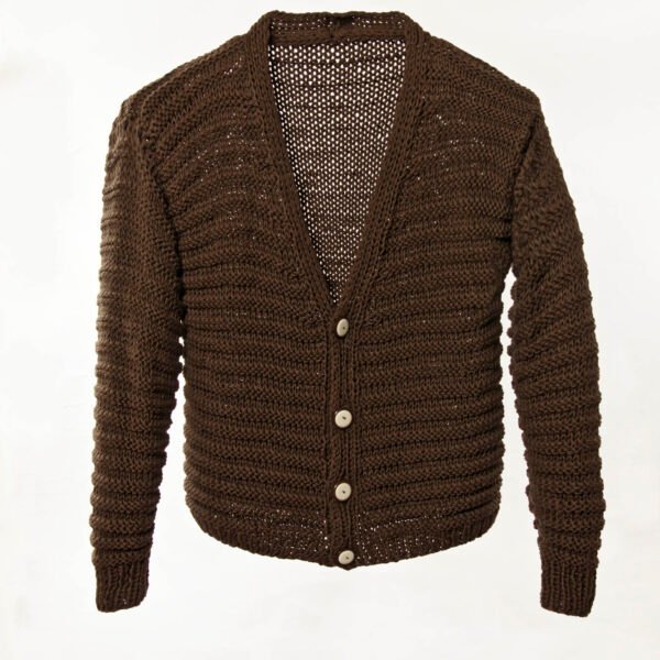 Cardigan hand-knitted ribebd placket - 4 button closure