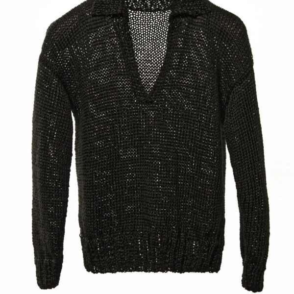 Long-sleeved hand-knitted Polo Sweater