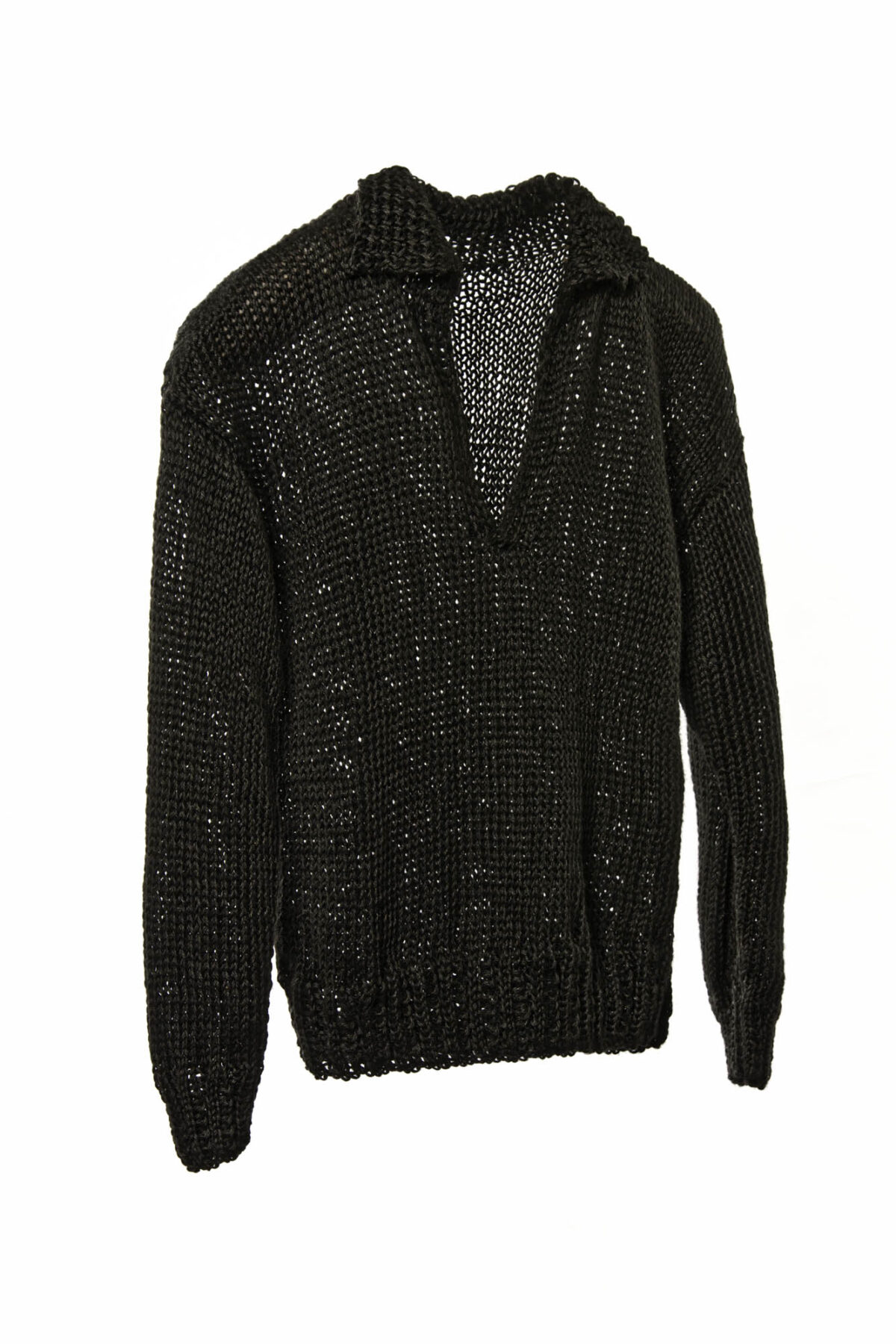 Long-sleeved hand-knitted Polo Sweater